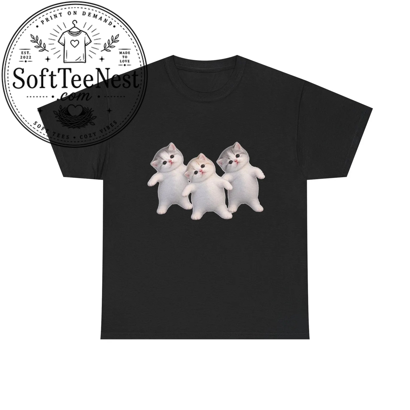 Three Little Dancing Kittens T-Shirt | Cute Cat Illustration Tee