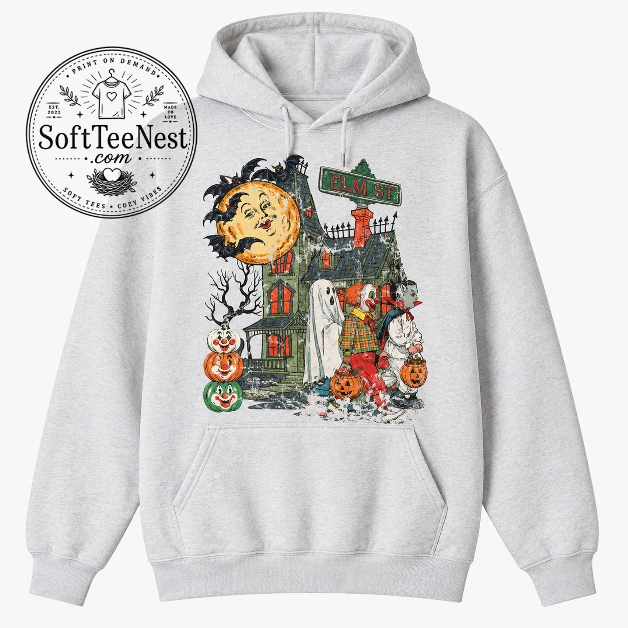 Retro Halloween Sweatshirt Spooky Season Shirt 90s Grunge Classic Halloween Trick Or Treat Crewneck Sweatshirt Fall Ghost Vampire Bat Moon