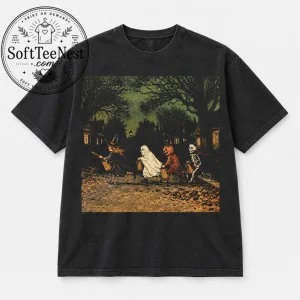 Vintage Halloween Shirt, Witch Ghost Pumpkin Skeleton Graphic Tee, Gothic Retro Spooky Fall T-Shirt