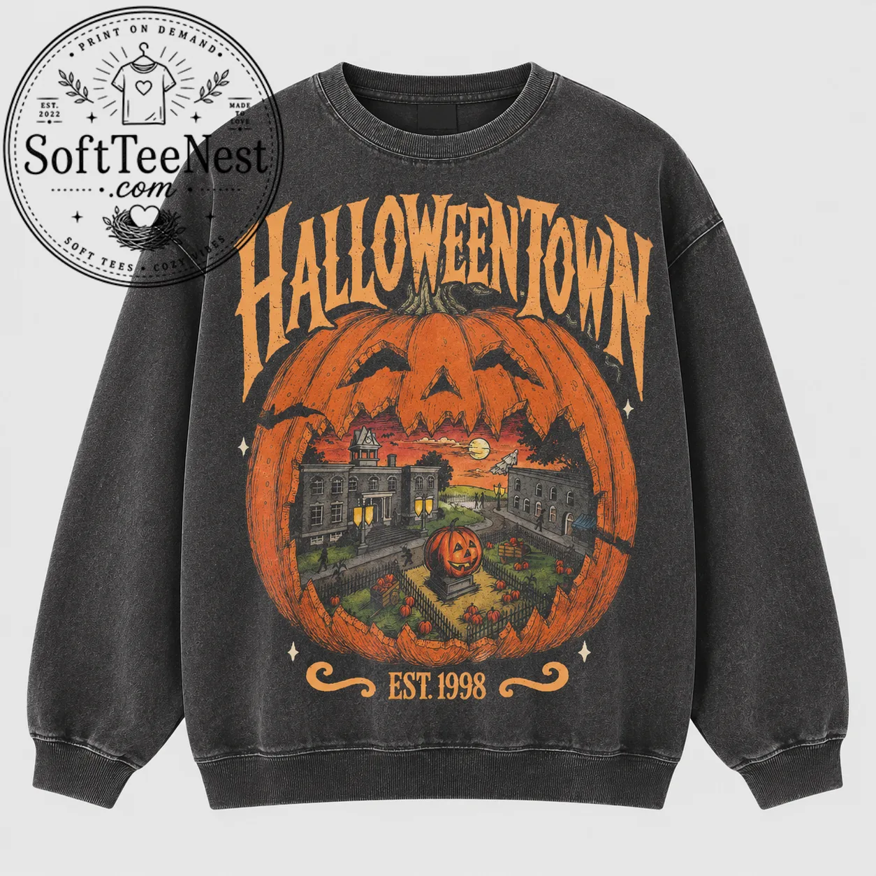Vintage Halloween Pumpkin Sweater, Retro Jack O Lantern Graphic Sweatshirt, Haunted Pumpkin Scene, Spooky Season Pullover