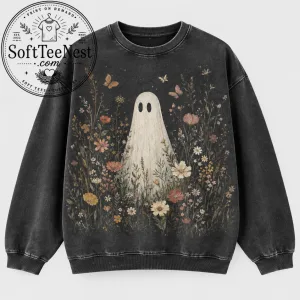 Wildflower Ghost Sweater, Boho Floral Halloween Sweatshirt