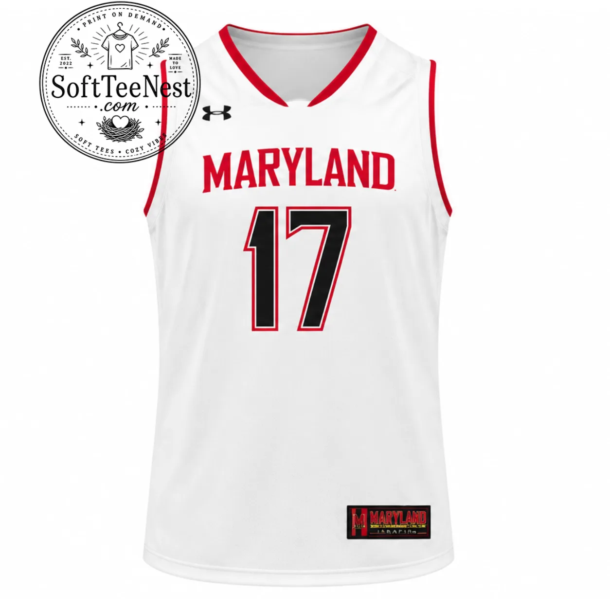 Maryland Basketball Jersey, White Red Basketball Jersey