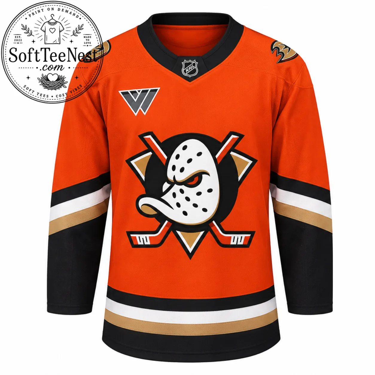 Anaheim Ducks Hockey Jersey – Retro Orange Black Ice Hockey Shirt