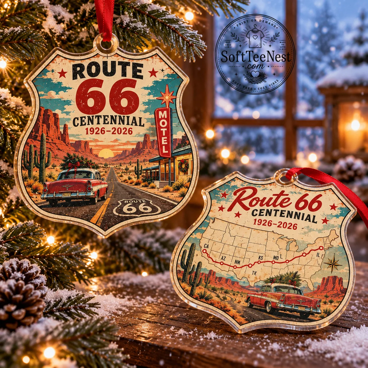 Route 66 Centennial 100th Anniversary Christmas Ornament 1926–2026