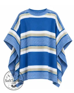 Jimin Blue Striped Poncho – K-Pop Inspired Oversized Cape Top