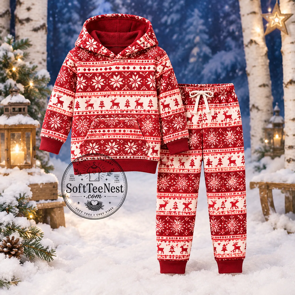 Rihanna Christmas Family Matching Pajamas – Red Nordic Fair Isle Holiday Sleepwear