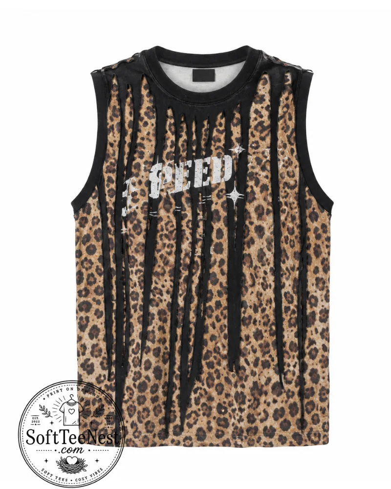 Taehyung Leopard Print Sleeveless Shirt – K-Pop Inspired Distressed Graphic Tank Top
